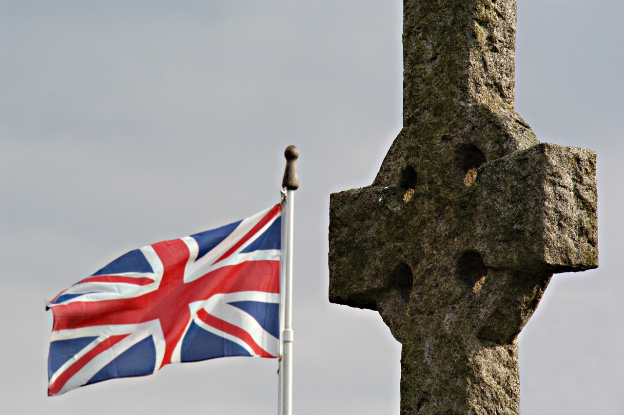 Union Flag flying on village green